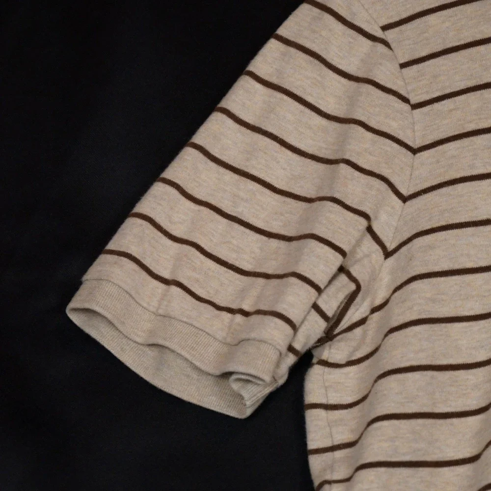 Polo Ralph Lauren Polo Shirt Mens M Beige Brown Striped Classic Fit Cotton